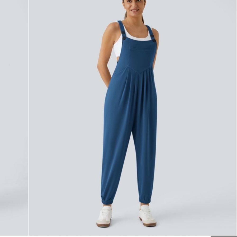 Halara Women's Size Small Waffle Knit Navy Blue Jogger Jumpsuit